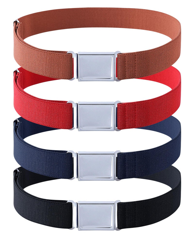 Kajeer 4PCS Kids Boys Adjustable Magnetic Belt - Elastic Belt with Easy Magnetic Buckle (Navy Blue/Brown/Red/Black) - Image 1